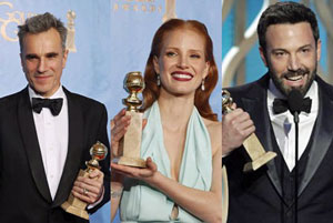 Daniel-Day-Lewis, Jessica Chastain en Ben Affleck nemen Golden Globes in ontvangst